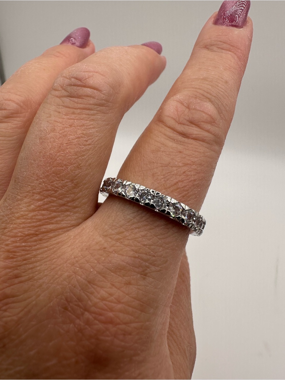 925 Sterling Silver Clear Round Prong Set Eternity Band Ring, Size 10 - Picture 4 of 8